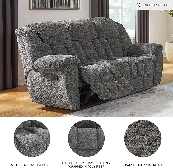 Signature Design by Ashley Foreside Contemporary Stain Resistant Manual Reclining Sofa, Gray
