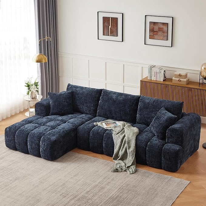108 Inch Oversized Cloud Modular Sectional Sofa with Left Facing Chaise, L Shaped Floor Lounge Couch, Comfy Tufted Chenille Boneless Sofa with Deep Seat,No Assembly Required for Living Room Office