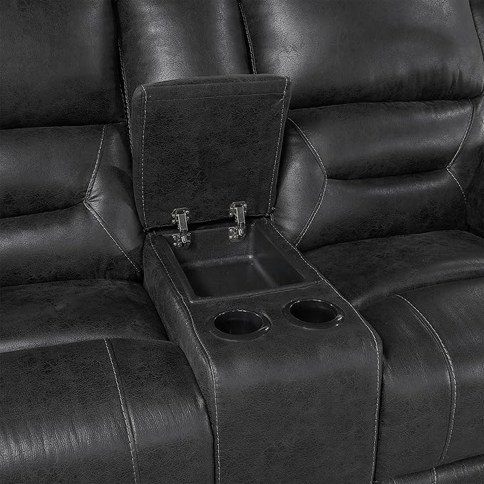 Lexicon Double Recliner Loveseat with Center Console, Wall Hugger Manual Reclining Couch, Textured Microfiber Upholstered Dual Reclining Love Seat, Home Theater Seating, Required Assembly, Black