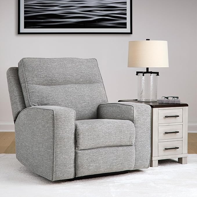Signature Design by Ashley Biscoe Contemporary Power Recliner with Adjustable Headrest, USB Charging, Cleanable Performance Fabric, 21" Seat Height, Gray