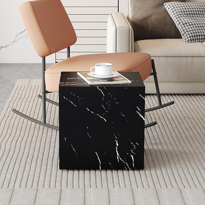 Cube End Table Wood Grain, Modern Side Table for Living Room, MDF Wooden Nightstand Sofa Table for Home, No Assembly