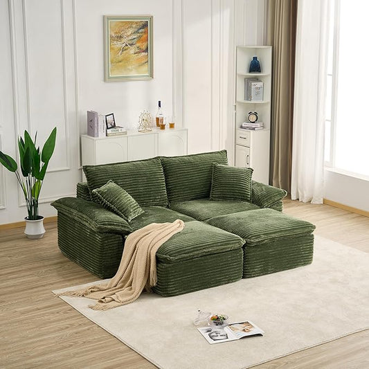 Comfy Boneless Cloud Sofa Chaise Oversized Fluffy Corduroy Upholstered Chaise Lounge for Living Room Bedroom, Modular Compressed Foam Cloud Daybed, Single Seat Sofa