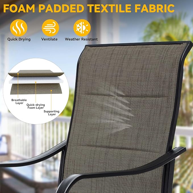 DWVO 4 Set Outdoor Swivel Chairs Padded, Premium Patio Swivel Chairs with Cushioned High Back & Heavy Duty Frame, All Weather Outdoor Swivel Chairs Set of 4 for Porch Lawn Patio, Brown - Image 4