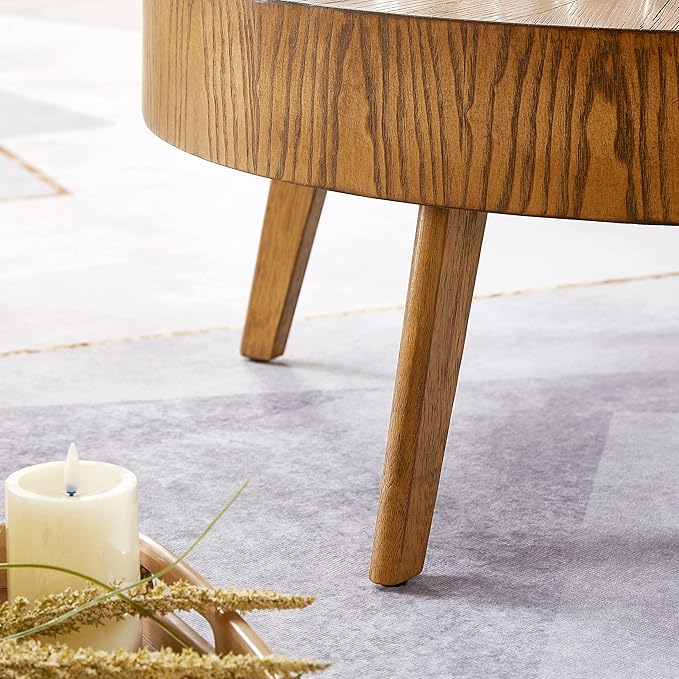 Gexpusm Round Wood Coffee Tables for Living Room, Farmhouse Circle Coffee Table, Mid Century Wooden Rustic Coffee Tables for Apartment, Easy Assembly (Only Coffee Table, 31.50" Dx31.50 Wx14.29 H)