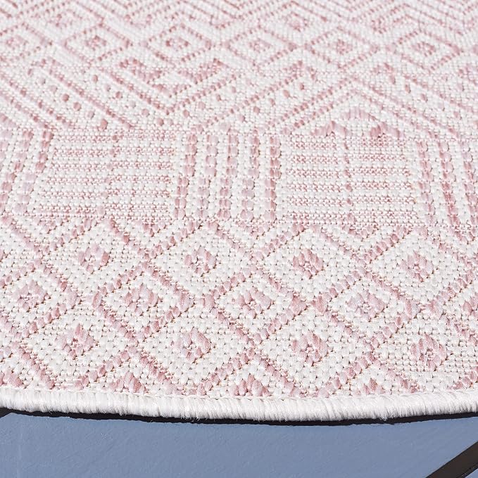 SAFAVIEH Courtyard Collection 6'7" Round Ivory/Soft Pink CY8235 Indoor/ Outdoor Easy Cleaning Patio Backyard Mudroom Area Rug - Image 4