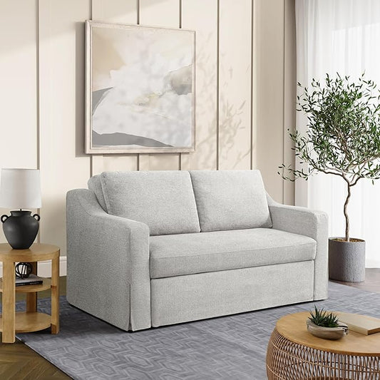 Serta Hawthorne 66.1" Slipcovered Convertible Sleeper Loveseat, Full Size, Dreamcoil Comfort, FingerGuard Pinch Point Protection, Polyester Tweed Fabric, Linen