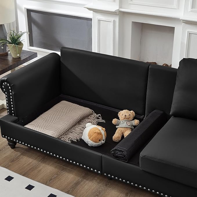2 Pieses Living Room Sofa Sets Faux Leather Couch and Loveseat with Nailhead Decor, Soild Wood Legs, Rolled Armrests & Storage ,2PCS Sofas 3 Seaters Couch and Love Seat for Living Room Furniture Sets