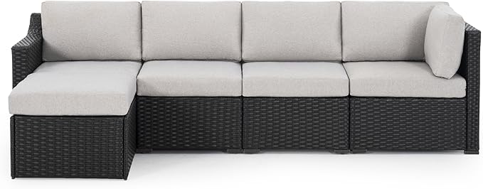 HAPPATIO 5 Piece Patio Conversation Set,All-Weather Patio Furniture Set,Outside Patio Furniture,4 Piece Outdoor sectional,PE Rattan Wicker Outdoor Sectional Sofa.(Brown/Grey)