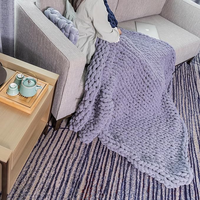 Chunky Knit Blanket - Luxury Soft Cozy 50 * 60 Throw Blanket,100% Woven Blanket Rope Knot Throw Blanket for Couch, Sofa, Home Decor, Gift - Machine Washable (Dark Grey, 40 * 50)