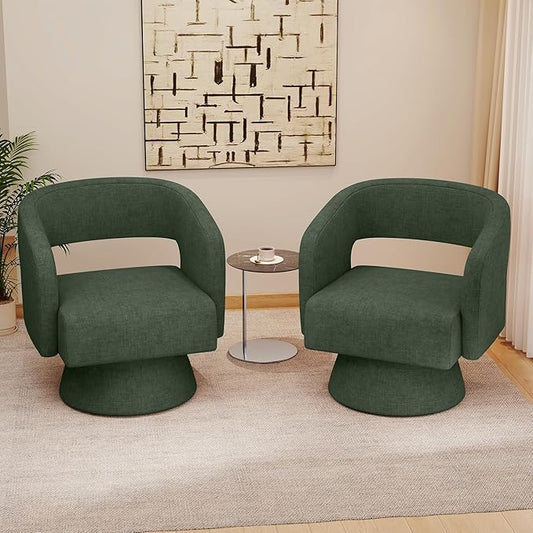 Nebuaegis Swivel Accent Chair Set of 2, Modern Comfy Chenille Barrel Chairs, Oversized Upholstered Round Arm Chair for Living Room, Bedroom, Reading Room, Green