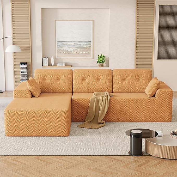 Ball & Cast 106" Modular Sectional Sofa,Cloud Chenille Couch with Deep Seat,Boneless L-Shaped Sectional,Modern Comfort Upholstered Sofa for Living Room,No Assembly Required (Orange,Left Facing Chaise)