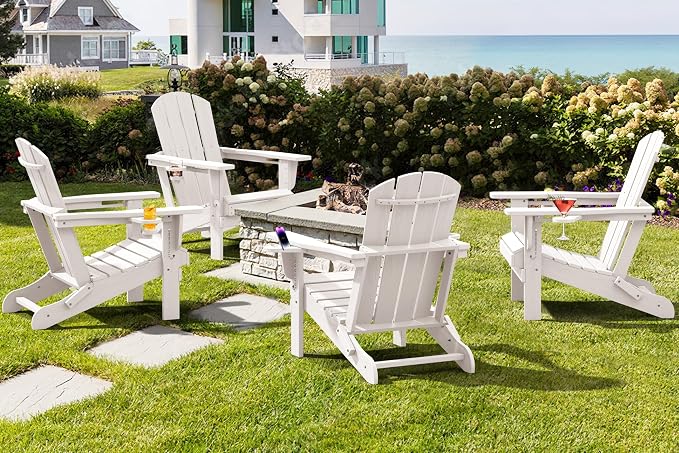 SERWALL Adirondack Chair with Cup Holders - Composite Adirondack Chairs Set of 2 HDPE Outdoor Chairs All Weather Use- White - Image 12