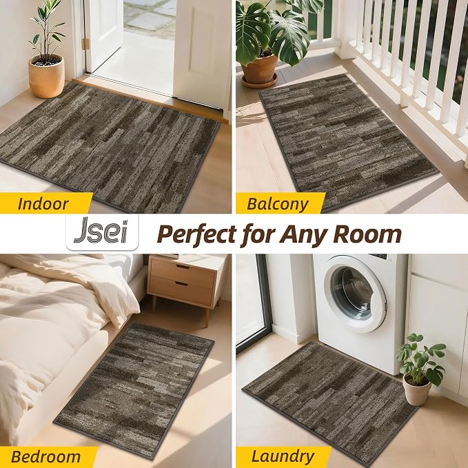 JSEI Dirt Trapper Door Mat 20"x32", Non-Slip Doormats Washable Entryway Mat, Welcome Floor Mat Absorbent Low Profile Dog Door Mats for Front Back Door, Wet Shoes & Paws, Brown - Image 8