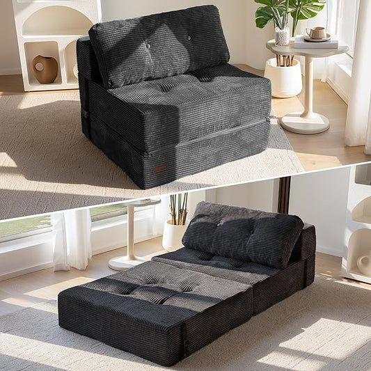 MAXYOYO Folding Sofa Bed, Convertible Sofa Bed with High-Density Support Foam, Portable 4 in 1 Fold Out Chair to Floor Lounger, Versatile Floor Couch for Living Room Bedroom, Black