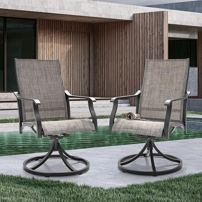 NUU GARDEN Swivel Patio Chair Set of 2, All-Weather Textilene Outdoor Dining Chairs with High Back, Outdoor Dining Chair Set for Lawn Porch Balcony Outside, Grayish Brown - Image 5