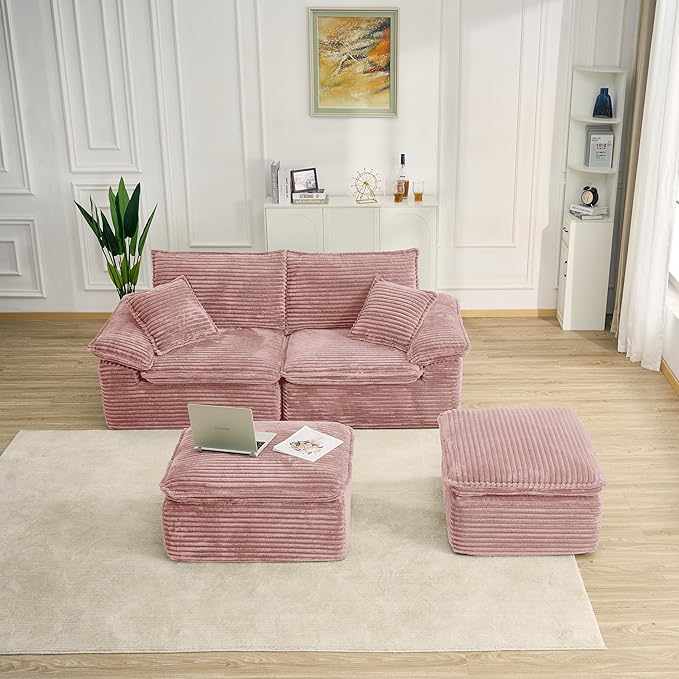Comfy Boneless Cloud Sofa Chaise Oversized Fluffy Corduroy Upholstered Chaise Lounge for Living Room Bedroom, Modular Compressed Foam Cloud Daybed, Single Seat Sofa