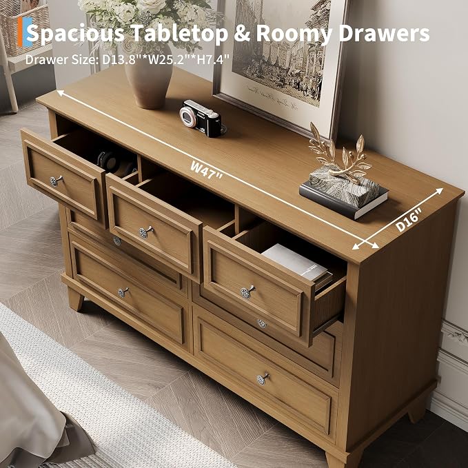 GAOMON Brown Dresser, 7 Drawer Dresser for Bedroom, 47" W Chest of Drawers with Deep Drawers, Closet Dressers with Metal Handle, Thickened Desktop, Wood Rustic Drawers for Hallway, Entryway, Closet - Image 3