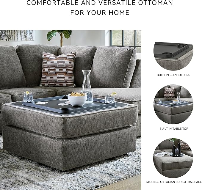 Signature Design by Ashley O'Phannon Casual Upholstered Ottoman with Storage and Removable Top, Gray