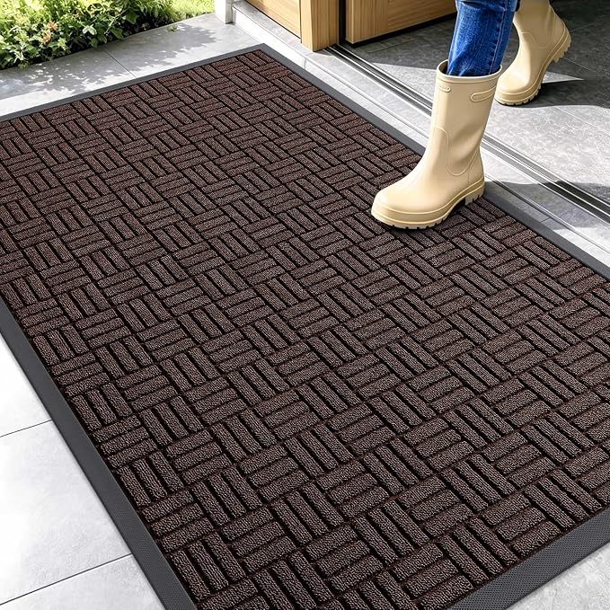 OLANLY Front Door Mat Outside Entrance 47x32, Absorbent, Heavy Duty Sturdy Natural Rubber Doormat Indoor Outdoor, Stain and Fade Resistant, Non-Slip Backing Low Profile Floor Mat for Entryway, Brown by OLANLY