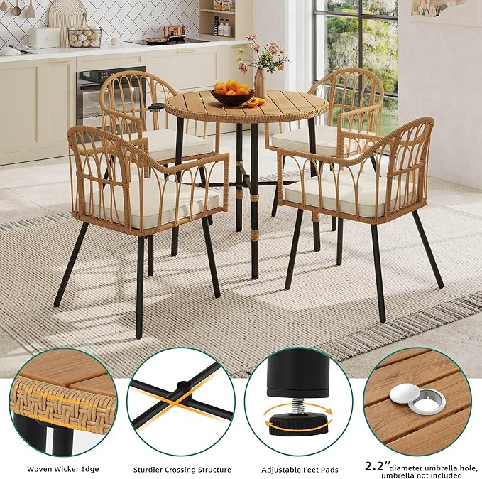 YITAHOME 5-Piece Dining Table Set with 4 Chairs, Kitchen Table & Chairs Set for 4, Boho Dining Room Table Set with Soft Cushion Chairs and 4 Holders, Ideal for Kitchen and Dining