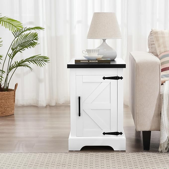 Ball & Cast 24 Inch Farmhouse Nightstand,Wood Bedside Table with Barn Door and Adjustable Storage Shelf, Sofa Side Table End Table for Living Room, Night Stand for Bedroom,White - Image 4