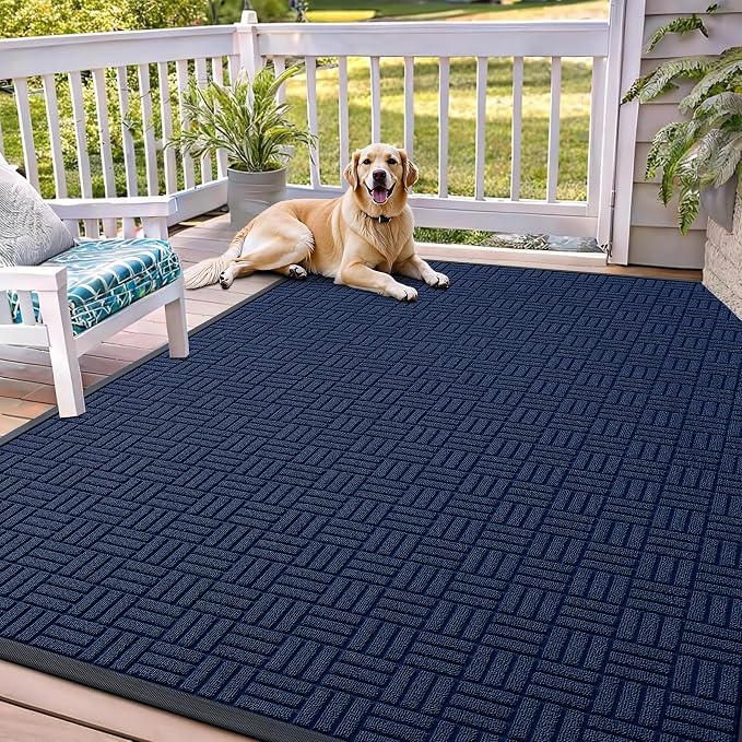 OLANLY Front Door Mat Outside Entrance 71x47, Absorbent, Heavy Duty Sturdy Natural Rubber Doormat Indoor Outdoor, Non-Slip, Stain and Fade Resistant, Low Profile Floor Mat for Entryway, Navy Blue by OLANLY