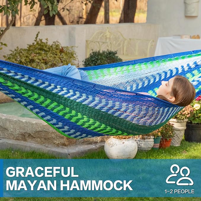 PNAEUT Handwoven Mayan Hammock, Thick Soft Rope Double Hammock for Outdoor Outside & Indoor, 600 lbs Capacity Heavy-Duty, Includes Tree Straps, Carabiners & Carry Bag(Lake Superior, X-Large) - Image 3