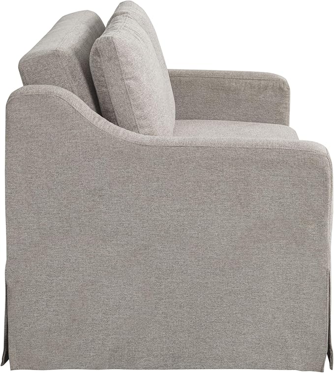 Serta Hawthorne 66.1" Slipcovered Convertible Sleeper Loveseat, Full Size, Dreamcoil Comfort, FingerGuard Pinch Point Protection, Polyester Tweed Fabric, Flax
