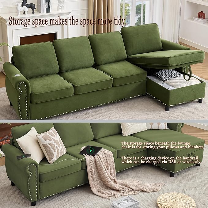 ERYE L-Shaped Reversible Sectional Sofa with Pull Out Queen Memory Mattress Sleeper Bed, 2-in-1 L-Shaped Corner Sectional Couches W/Wireless Charging, Storage Chaise Lounge