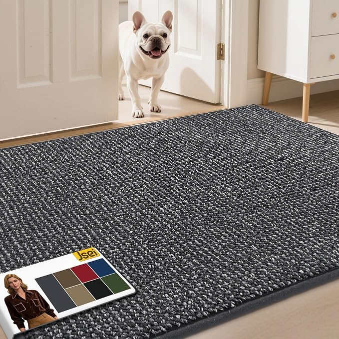 JSEI Dirt Trapper Door Mat 36"x60" Non-Slip Washable Entrance Mat, Dog Doormats, Absorbent & Fade-Resistant Floor Mats, Low Profile Welcome Mats for Entryway, Front Door, and Inside Entrance, Charcoal by JSEI
