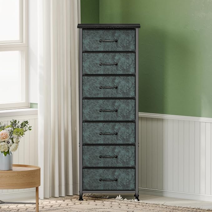 Fixwal Tall Dresser for Bedroom, Storage Dresser Organizer with 7 Fabric Drawers, Nightstand Furniture in Closet, Entryway, Hallway, Vintage Green by Fixwal