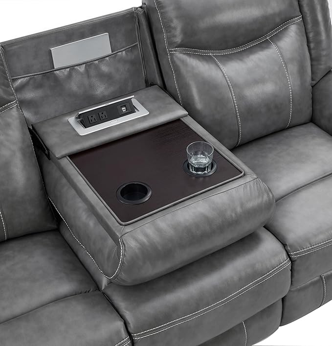 Coaster Home Furnishings - Conrad - Fabric - Upholstered Motion Reclining Sofa with Power Outlet, Padded Headrests and Wall Hugger Design - Living Room - Grey - 650354