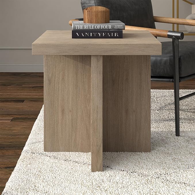 Henn&Hart 22" Scandinavian Square End Table, Side Table, Nightstand with X-Base for Living Room, Office, Family Room, or Bedroom, Antiqued Gray Oak