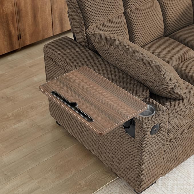 Eafurn Convertible Sleeper Sofa Bed with 360° Swivel Table & USB Ports, Tufted Chenille Loveseat Pull-Out Couch with Storage Armrest & Cup Holders, 6-Level Adjustable Backrest