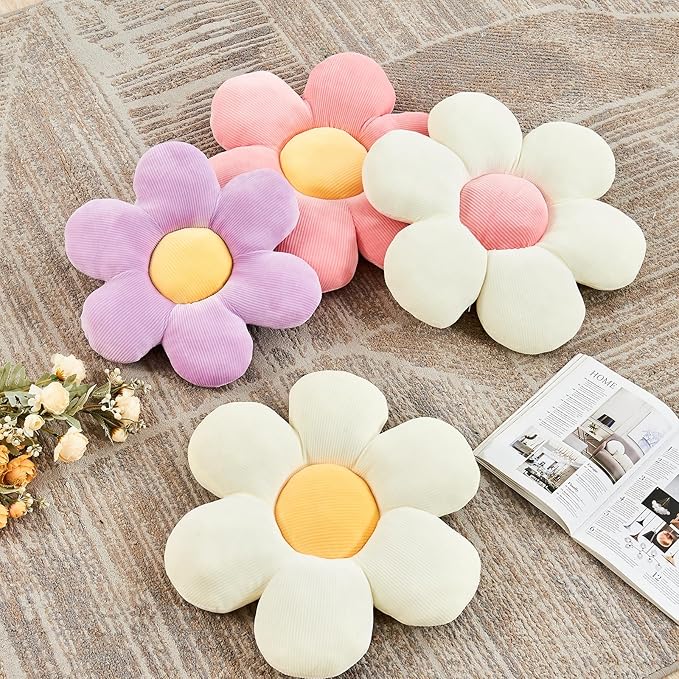 Kcvvcr Pink Flower Pillow, 19.6" Cute Flower Shaped Floor Pillow, Aesthetic Floral Plush Daisy Decorative Throw Pillows for Bed Sofa Couch