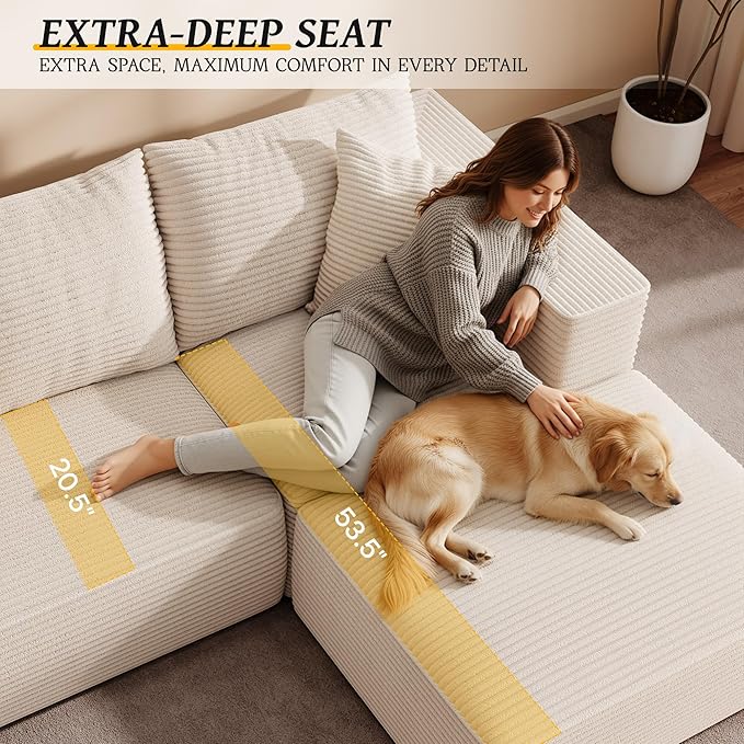 DWVO 108" Modular Sectional Couch with L-Shape Chaise, Modern Cloud Sectional Sofa with Deep Seat, Upholstered Couches for Living Room Bedroom, No Assembly Required, Beige