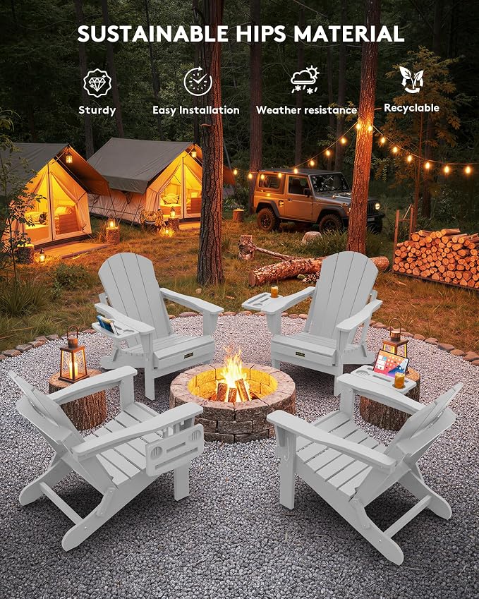 SERWALL Folding Adirondack Chair, Patio Adirondack Chairs with 4 in 1 Multi-Functional Cup Holder, Wooden Textured, All Weather Plastic Fire Pit Chair for Outdoor, Garden, Backyard, Deck- Spanish Gray - Image 9