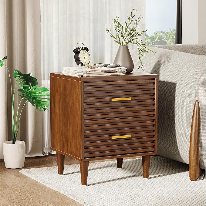 Alohappy Nightstand, Mid Century Modern Night Stands, Fluted Bedside Table for Bedroom, End Table with Storage Drawers, Vintage Bed Side Table Wood Accent Table for Living Room, Brown 1pc - Image 10