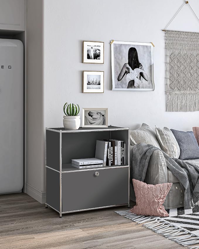 32.5-Inch Flip-Top Side Table & Buffet Cabinet with Detachable Wheels, Ample Storage, DIY Corner Bookshelf, Wall Shelf, Cube Organizer, Bedside Table – Modern Home Decor, Grey - Image 2