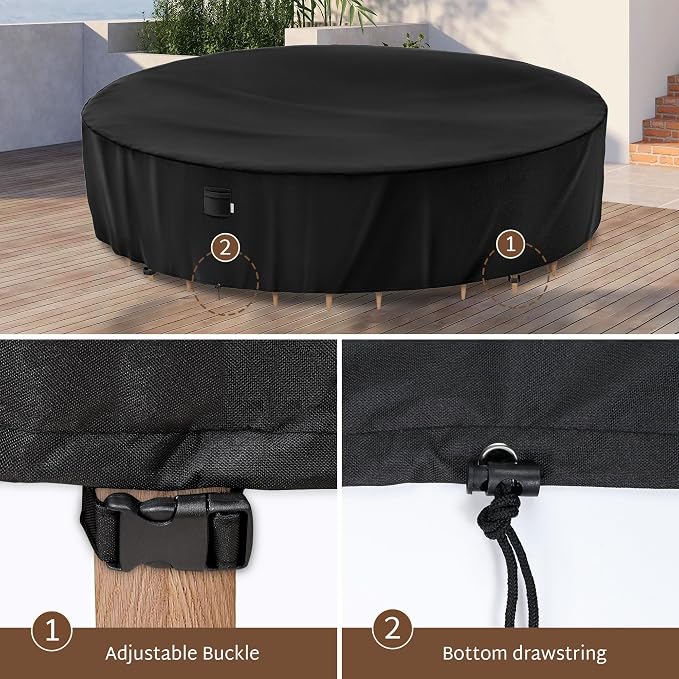 iBirdie Extra Large Round Patio Furniture Cover 132 x 28 inch, 11 ft, Outdoor Waterproof and Weatherproof for Garden Table and Chairs, Heavy Duty 600D, fit 132, 130 Diameter - Image 3