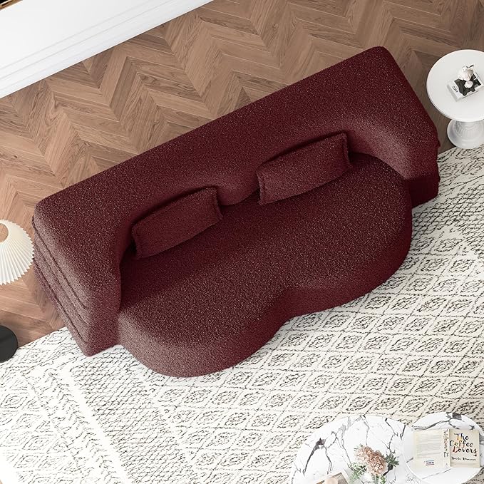 78" Oversized Convertible Folding Sleeper Sofa Bed, Fold Out Floor Lounge Sofa Couch with Curved Design, Cloud Teddy Fleece Upholstered Foldable Mattress Couch Cozy Sofabed for Living Room