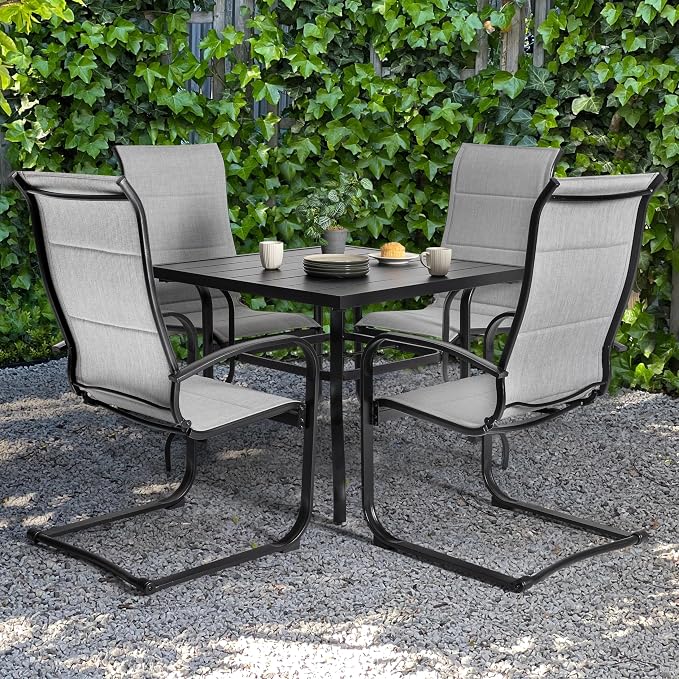 NUU GARDEN Patio Chairs Set of 4, All-Weather Padded Textilene Outdoor Dining Chairs with Spring Motion and High Back, Breathable Patio Chairs for Backyard Lawn Deck, Gray - Image 2