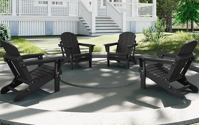 SERWALL Foldable Adirondack Chair Set of 4 for Patio Garden Outdoors Fire Pit-Black - Image 8