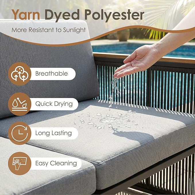 5 Piece Patio Conversation Set for 7, Modular Patio Sofa Couch with Cushions, Rattan Outdoor Patio Furniture Set with Loveseat/Coffee Table, Outdoor Sectional Furniture for Deck/Porch, Grey
