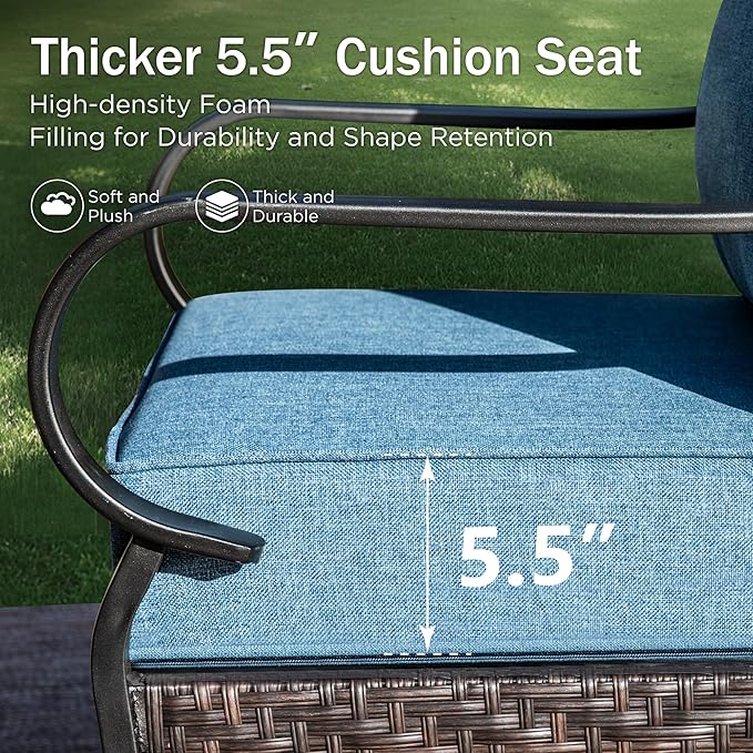 Patio Furniture Set with 56" Fire Pit Table, Premium Outdoor Wicker Metal Frame Furniture with Upgraded Waterproof Thick Cushions for Porch, Poolside, Deck, and Yard