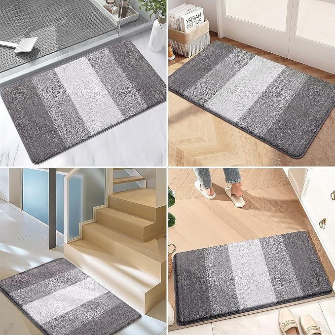 Kitinjoy Indoor Outdoor Door Mat, 48x32 Non-Slip Absorbent Dirt Trapper, Low-Profile Washable Inside Entrance Front Floor Mat, Sturdy Soft Entry Doormats for Entryway, Light Grey - Image 6