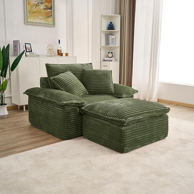 Comfy Boneless Cloud Sofa Chaise Oversized Fluffy Corduroy Upholstered Chaise Lounge for Living Room Bedroom, Modular Compressed Foam Cloud Daybed, Single Seat Sofa