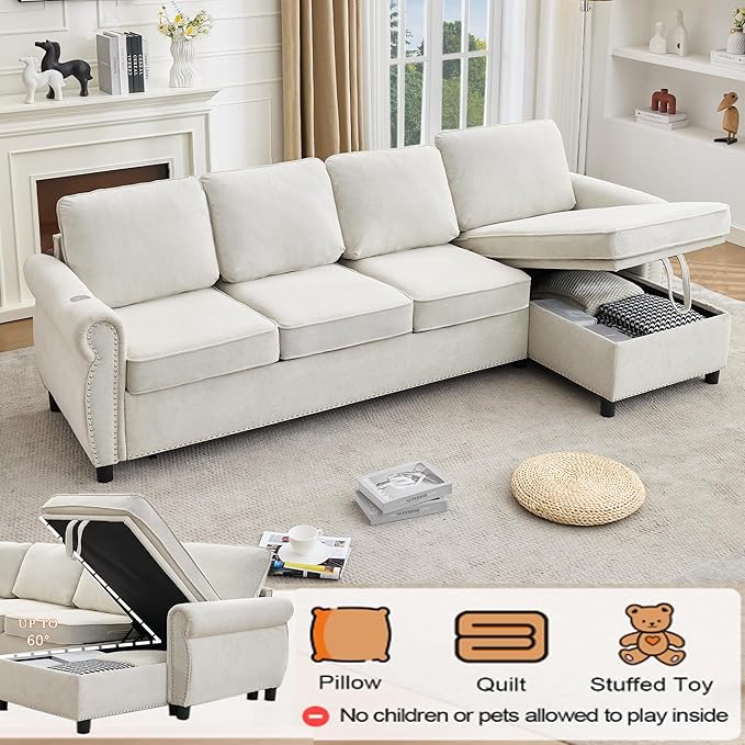 ERYE L-Shaped Reversible Sectional Sofa with Pull Out Queen Memory Mattress Sleeper Bed, 2-in-1 L-Shaped Corner Sectional Couches W/Wireless Charging, Storage Chaise Lounge