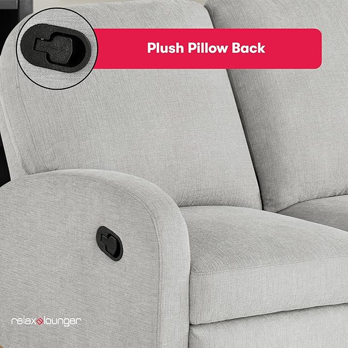 Relax-A-Lounger® Palmdale 79.6" Rocker Manual Pull-Handle Sofa Recliner, Soft Modern, Pocket Coil Comfort, Black Metal Base Leg, Soft Chenille Fabric, Light Gray
