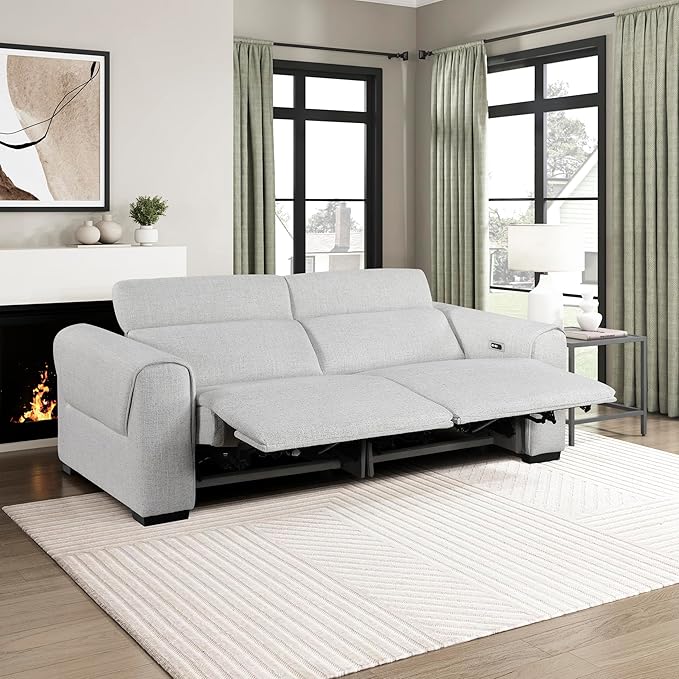 Lexicon Power Reclining Sectional Couches for Living Room-Modular Sectional Sofa, Wall Hugger, 2 Recliner Seats, Power Headrests, Charging Ports, 2 Seater Couch, Chenille Cloud